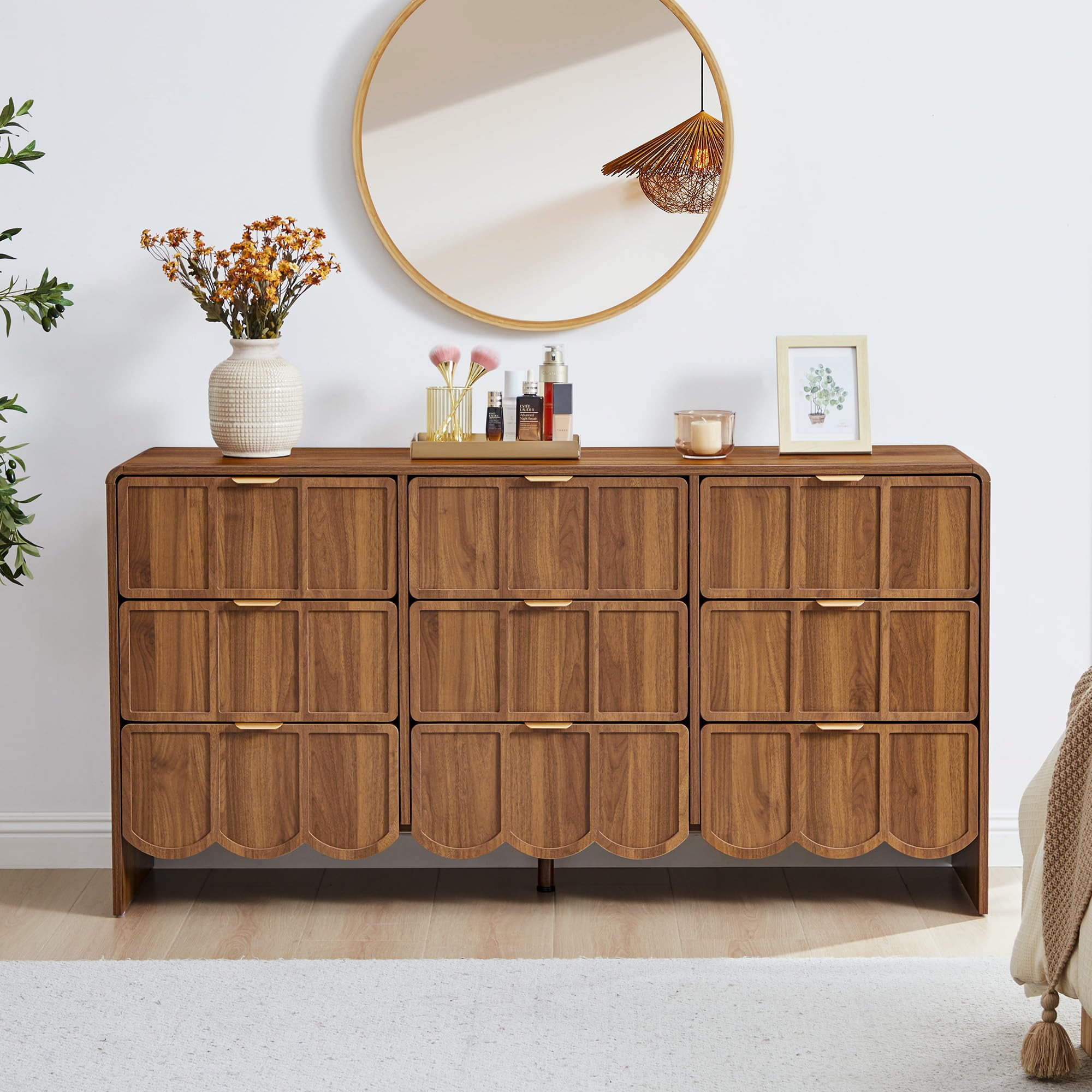 9 Drawer Dresser for Bedroom, Modern Closet Chest of Drawers with Wave Fluted Drawer, Wood Storag... | Amazon (US)