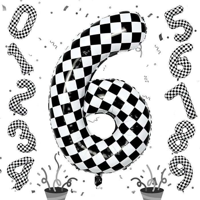 Giant Number Balloons 6, Black and White Checkered Self Inflating 0-9 Set Number Balloon for Kids... | Amazon (US)