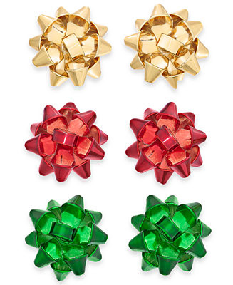 Multi-Tone 3-Pc. Set Bow Stud Earrings, Created for Macy's | Macys (US)