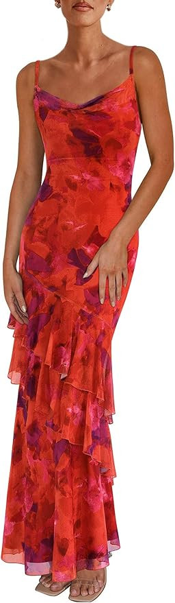 PRETTYGARDEN Maxi Dresses for Women 2025 Floral Beach Sundress Spaghetti Strap Tiered Summer Wedd... | Amazon (US)