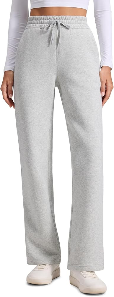CRZ YOGA Cotton Fleece Lined Sweatpants Women 28"/30"/32" - Straight Leg Casual Lounge Pants with... | Amazon (US)