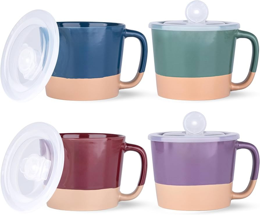 AmorArc 24 Ounces Soup Bowls with Large Handles and Lids, Stoneware Bowls for Soup, Cereal, Stew,... | Amazon (US)