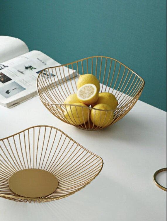 Gold Fruit Bowl, Snack Basket, Wire Basket, Metal Fruit Bowl, Vintage Centerpiece, Kitchen Decor | Etsy (US)