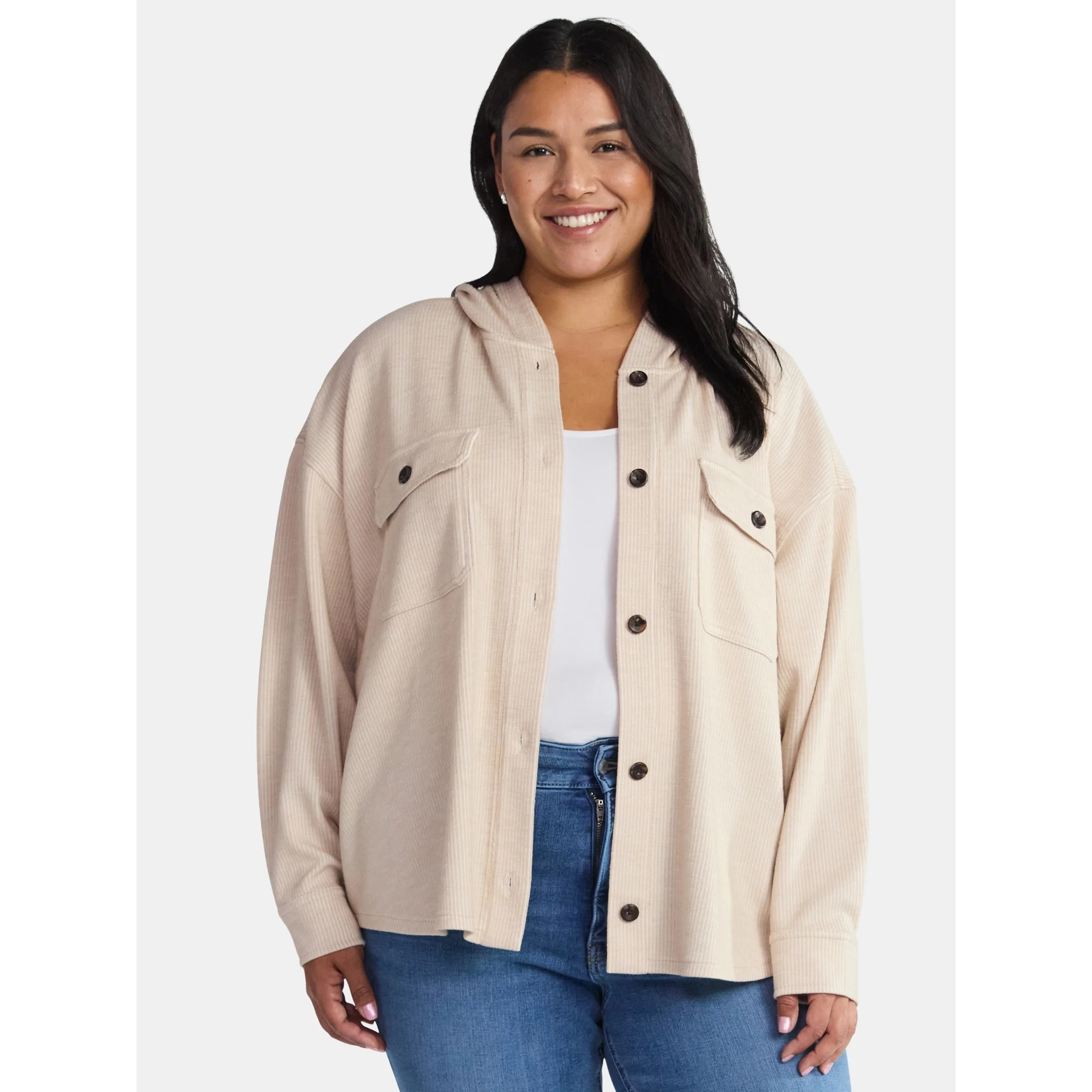 Time and Tru Women's and Women's Plus Ribbed Shirt with Hood, Sizes XS-4X | Walmart (US)