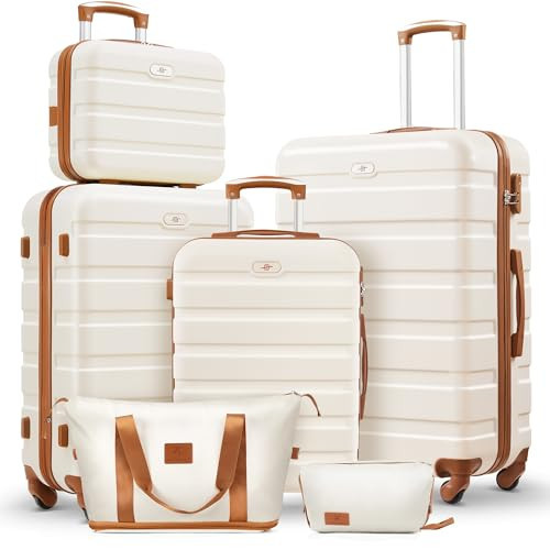 Suitour Luggage Sets 6 Piece, 20-inch Carry-on and 24 inch28 inch Checked Suitcase Set with Cosmetic Case and Expandable Travel Duffle Bags Set(Beige Tan) | Amazon (US)