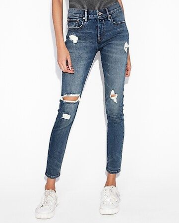 Mid Rise Ripped Stretch+performance Ankle Jean Leggings | Express