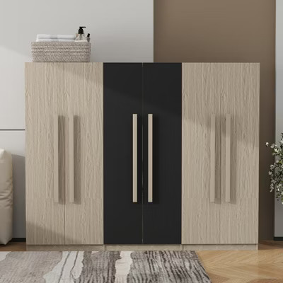 Whisen 6-Doors Wooden Wardrobe Storage with 2 Drawers for Bedroom - Black/Natural | Target