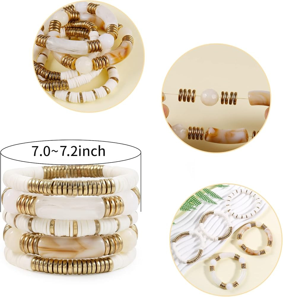 Bamboo Tube Bangles Bracelet Chunky Curved Stacking Clear Acrylic Colorful Beads Stretchable Frie... | Amazon (US)