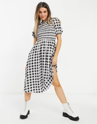 New Look collar detail midi dress in black gingham | ASOS (Global)