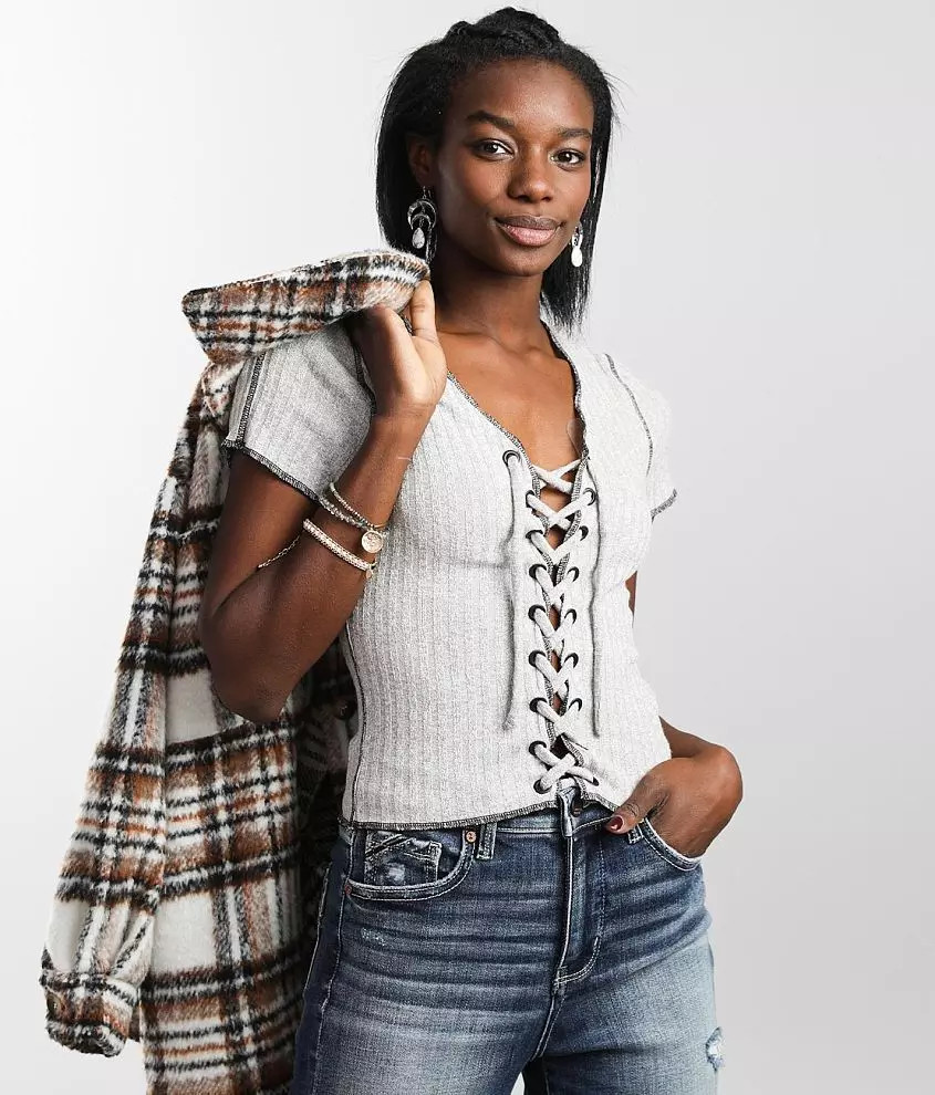 Ribbed Lace-up Top | Buckle