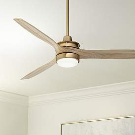 52" Windspun Soft Brass and Natural Wood LED Ceiling Fan with Remote | Lamps Plus