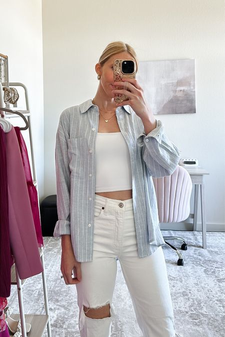 Spring Break Vacation Outfit! ☀️🏝️

This striped linen button shirt is perfect for the beach! Throw it on as a swim cover up or over a tank top! I styled it casually with a pair of white jeans and cropped tank. Size up 2 for an oversized fit. 

I’m in a size small. I could’ve done a medium if I wanted it a bit more oversized.

White denim, vacation outfits, resortwear, spring break outfits, vacation outfit, resort wear, spring outfit, vacation wear, spring break 2024, college Spring break, Target sandals, Target shoes, summer shoes, Abercrombie jeans, beach day outfit, beach outfit, beach vacation outfit, casual spring outfit #vacationoutfitsbeach #vacationlooks #beachdayoutfit


#LTKSeasonal #LTKtravel #LTKSpringSale