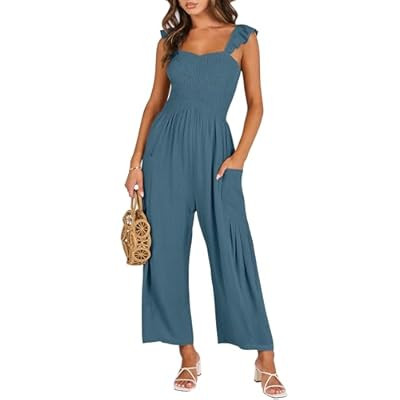 ANRABESS Women Summer Casual Dressy Sleeveless Smocked Wide Leg Linen Jum… | Amazon (US)