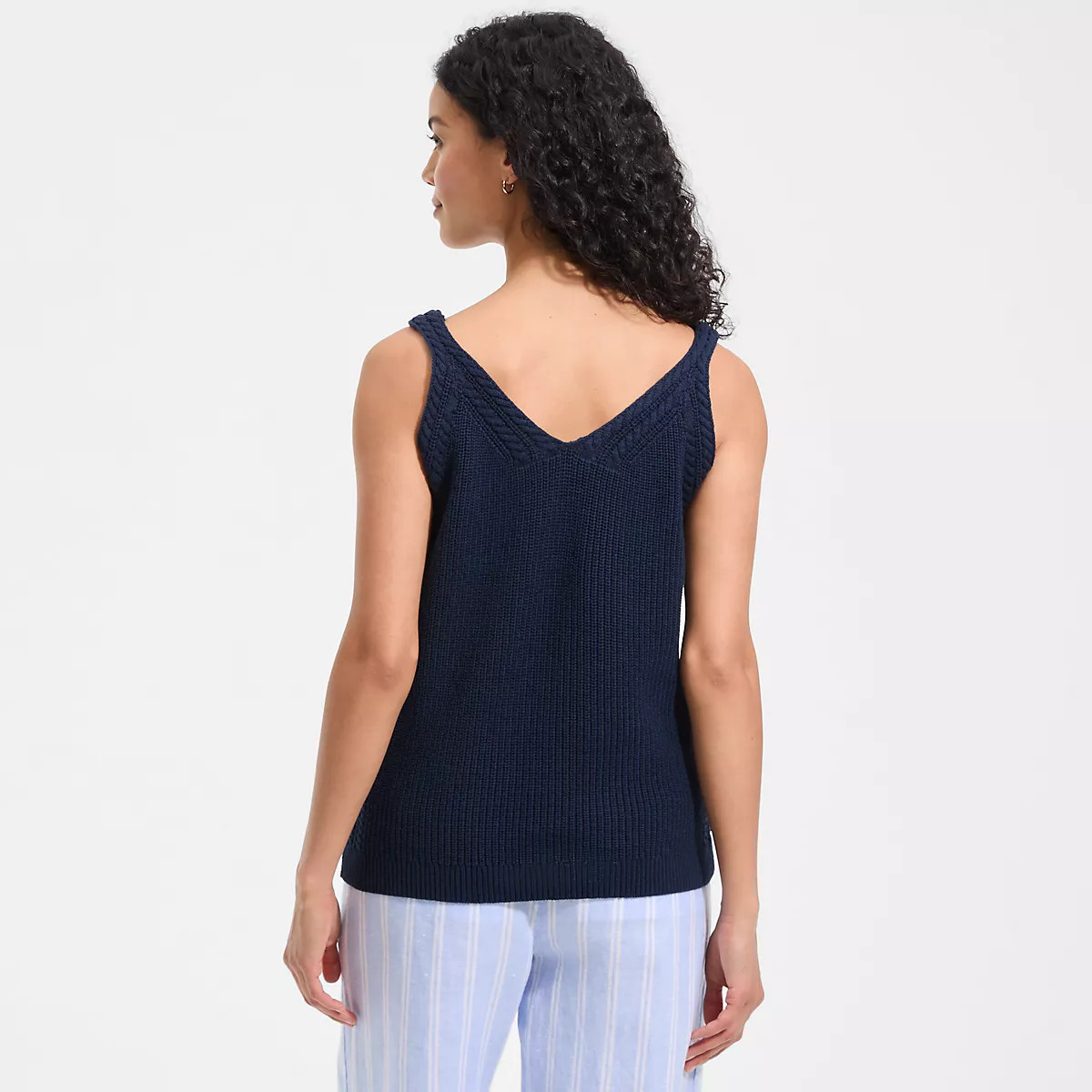 Women's Cotton Cable Vneck Tank Sweater | Lands' End (US)