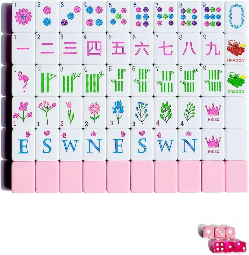 160 Acrylic Engraved Mahjong Tile Set American Mah Jongg Game Tiles with PU Bag 6 Dice Accessorie... | Amazon (US)