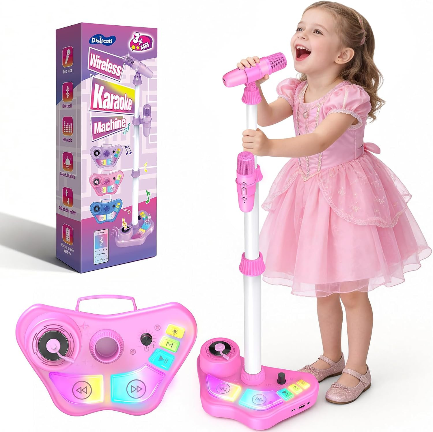 Kids Stand Karaoke Machine Toys for 3 4 5 6 7 8 Year Old Girls Gift, Kid Rechargeable Microphone Toddler Christmas Birthday Gift Singing Toy for Girl Ages 3-5 4-6, Bluetooth Speaker with 2 Mics | Amazon (US)