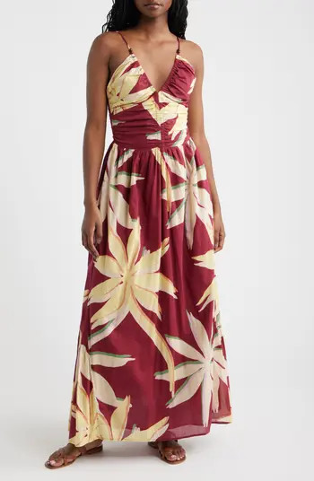 Palm Floral Print A-Line Maxi Sundress | Nordstrom