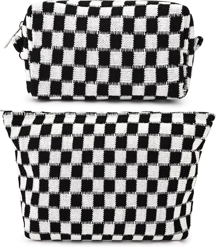  SOIDRAM Makeup Bag Checkered Cosmetic Bag Brown