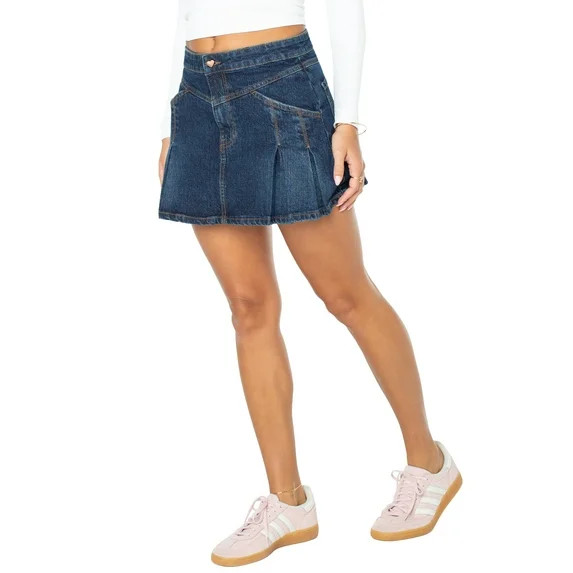 Celebrity Pink Women's Western Pleated Denim Mini Skirt, Sizes XS-XXXL | Walmart (US)