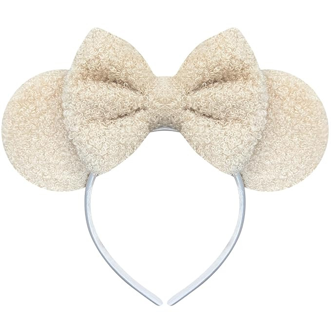 Trnerm Beige Mouse Ears Headband for Women, Soft Plush Park Ears Cute Birthday Hair Bands | Amazon (US)