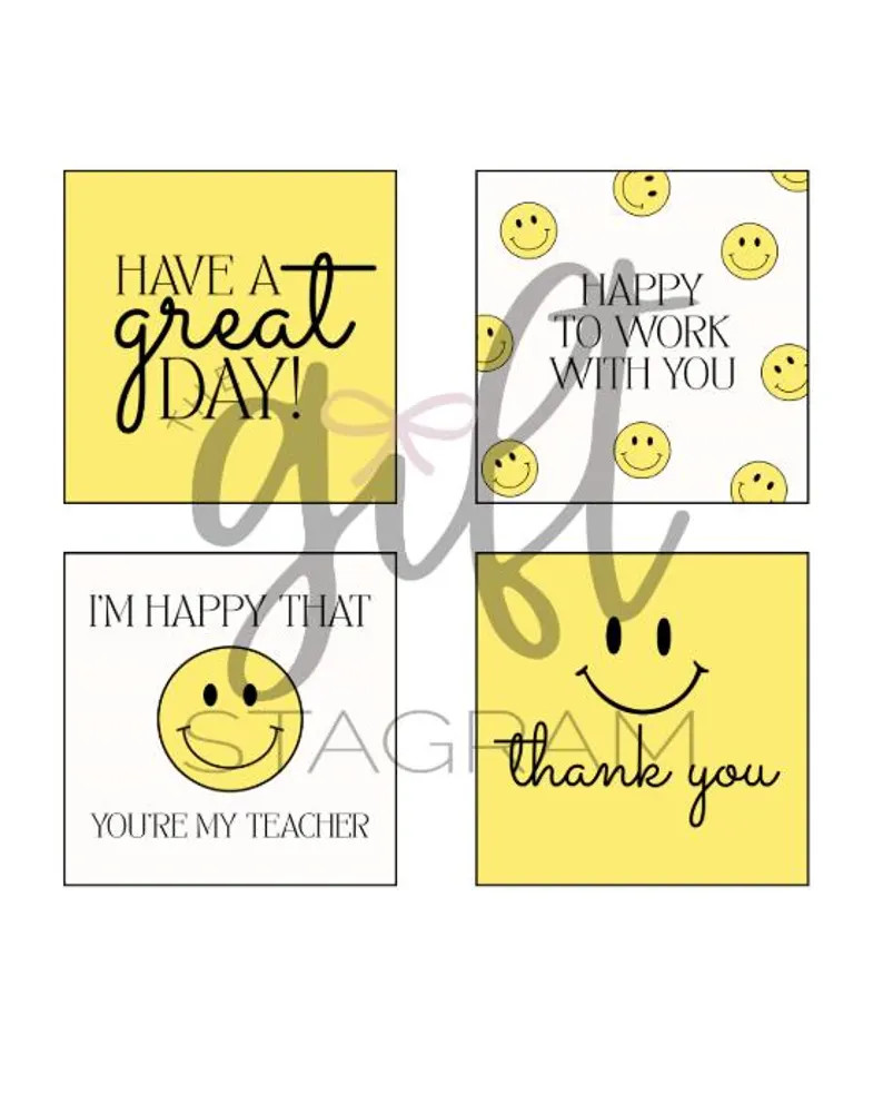 Smiley Face Gift Tag Bundle | DIGITAL DOWNLOAD | Have a Good Day, Thank You, Happy to Work With Y... | Etsy (US)