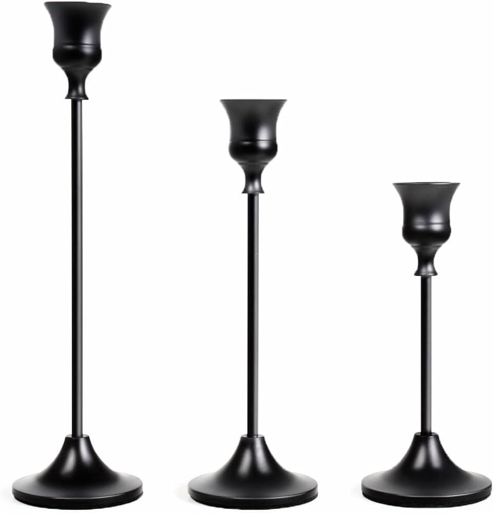 NLBTW Matte Black Candle Stick Candle Holder Set of 3, NLBTW Taper Candlestick Holders Vintage Fe... | Amazon (US)