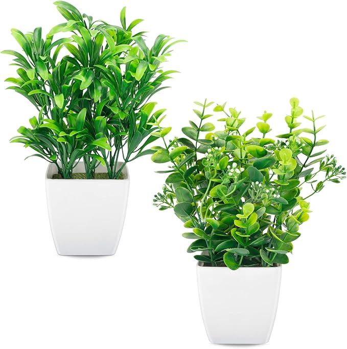 Funarty 2 Packs Fake Plants Artificial Greenery Faux Plants in White Planter Artificial Greenery ... | Amazon (US)