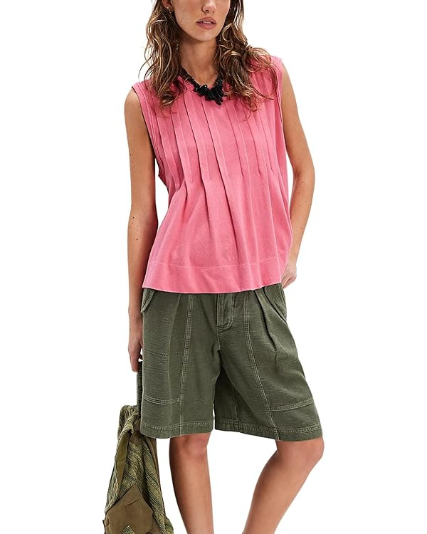 Womens Sleeveless Cotton Peplum Top Relaxed Fit Tank with Pleated Front Washed Finish | Amazon (US)