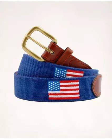 Smathers & Branson Leather Needlepoint American Flag Belt | Brooks Brothers