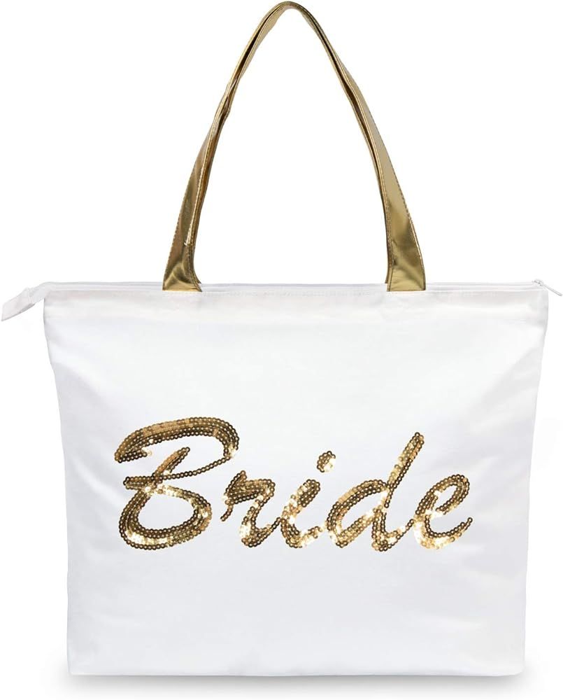 TOPDesign Wedding Gold Sequin Canvas Tote Bag, Bridal Shower Gifts for Bride Bag with an Internal... | Amazon (US)