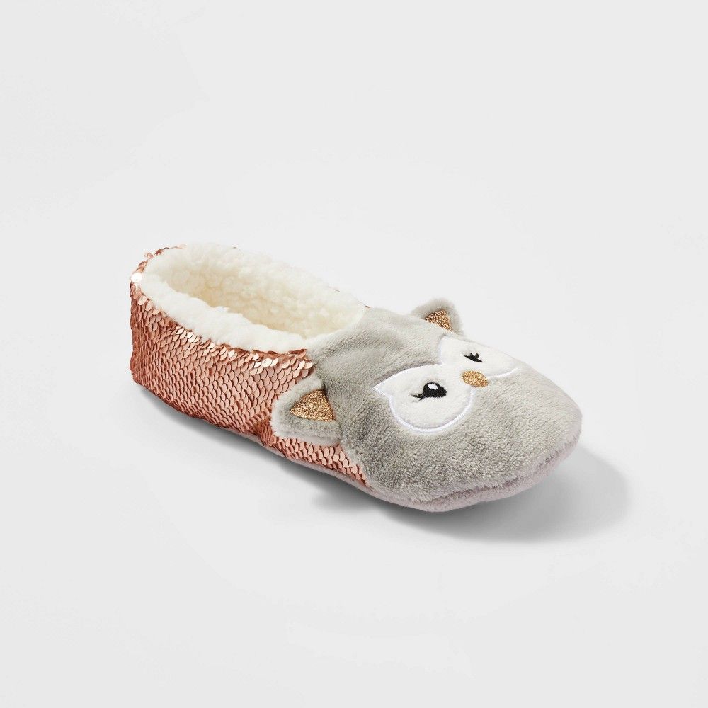 Women's Owl Flip Sequin Pull-On Slipper Socks - Pink S/M | Target