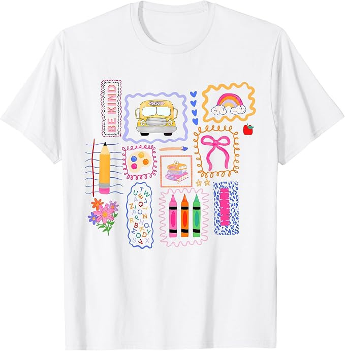 Colorful Doodle Back to School Preppy Student Teacher Women T-Shirt | Amazon (US)