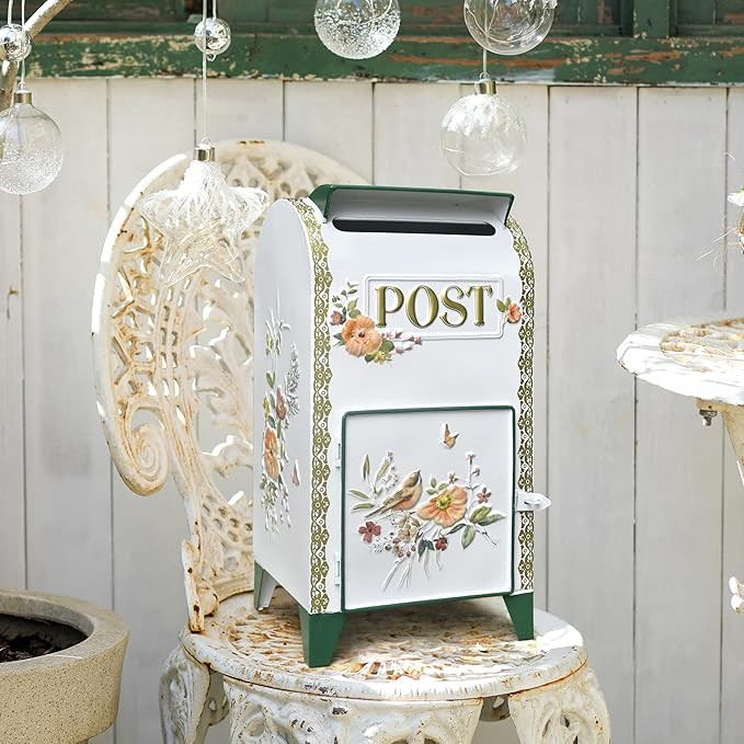 Vintage Wedding Mailbox Post Box Large Metal Wedding Decor Card Box Mail Boxes with Slot & Lid Fl... | Amazon (US)