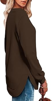 OFEEFAN Womens Sweatshirt Crewneck Long Sleeve Shirts High Low Tops Curved Hem | Amazon (US)