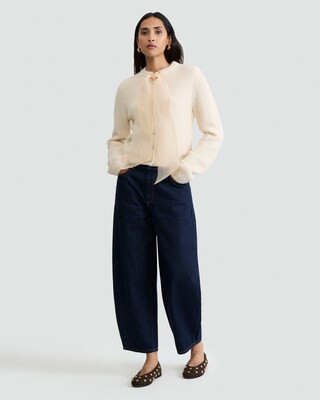 F&F High Rise Barrel Leg Jeans in Navy | Tesco F&F