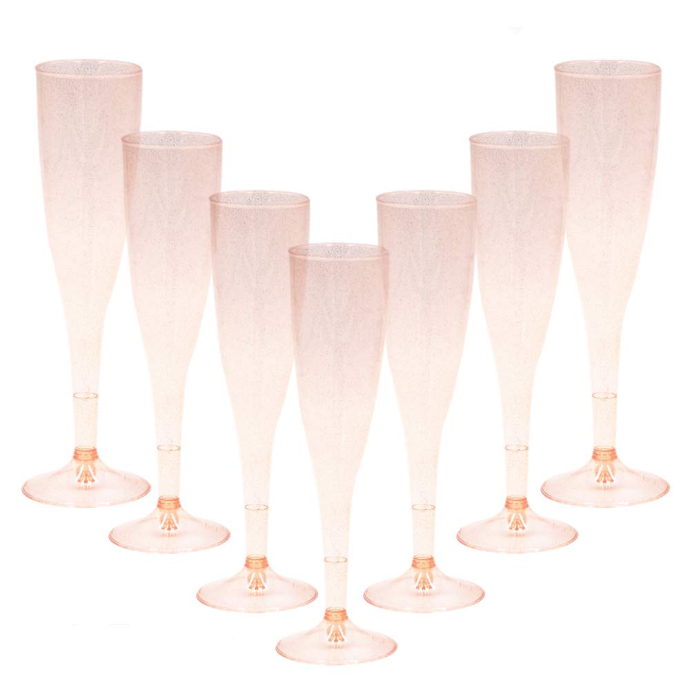 Homy Feel Rose Gold Glitter Plastic Champagne Flutes 30 Pack, 6.5 OZ Disposable Plastic Wine Glas... | Amazon (US)