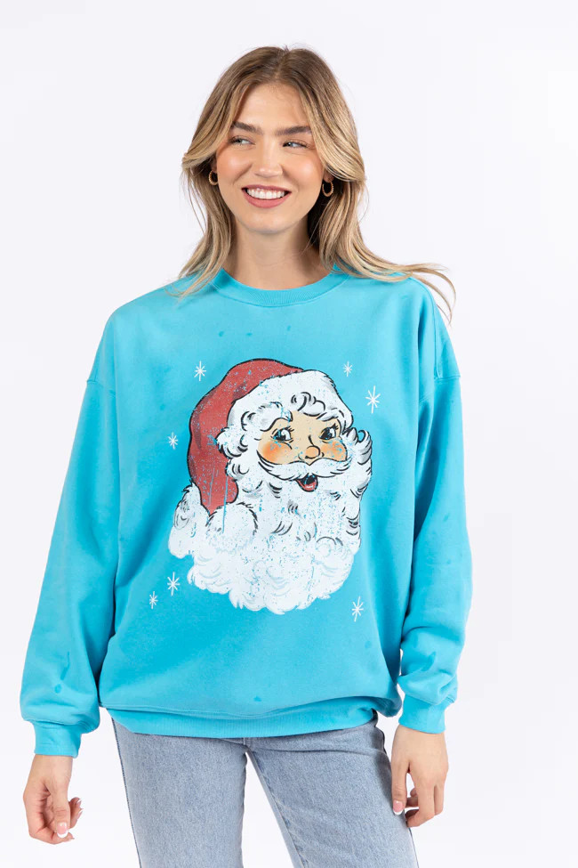 Vintage Santa Aqua Oversized Graphic Sweatshirt | Pink Lily