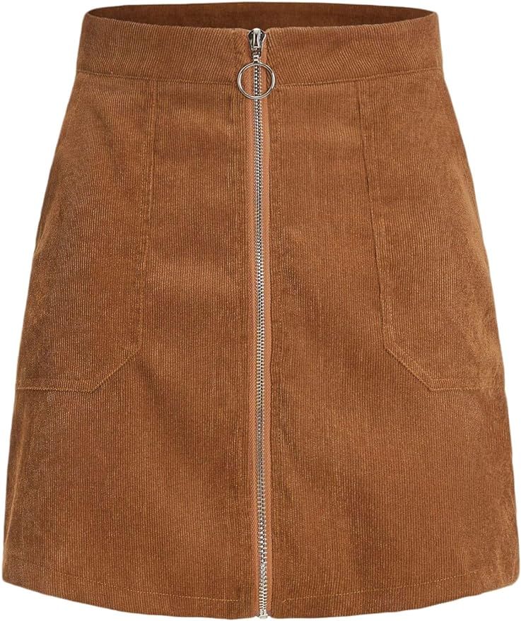 MakeMeChic Women's O-Ring Zip Front Corduroy Mini Pencil Skirt | Amazon (US)