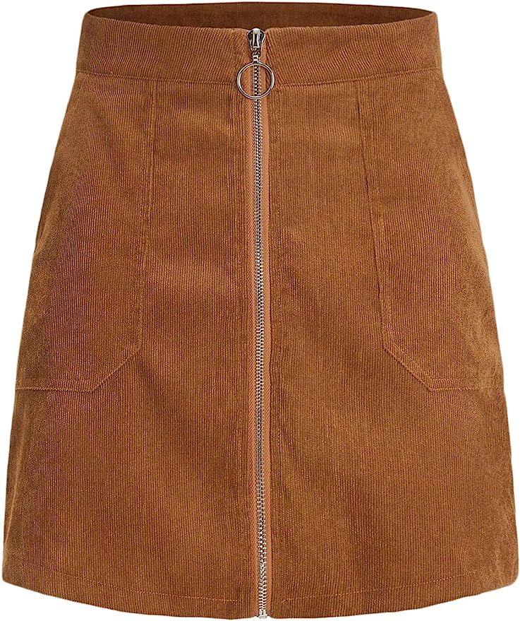 MakeMeChic Women's O-Ring Zip Front Corduroy Mini Pencil Skirt | Amazon (US)