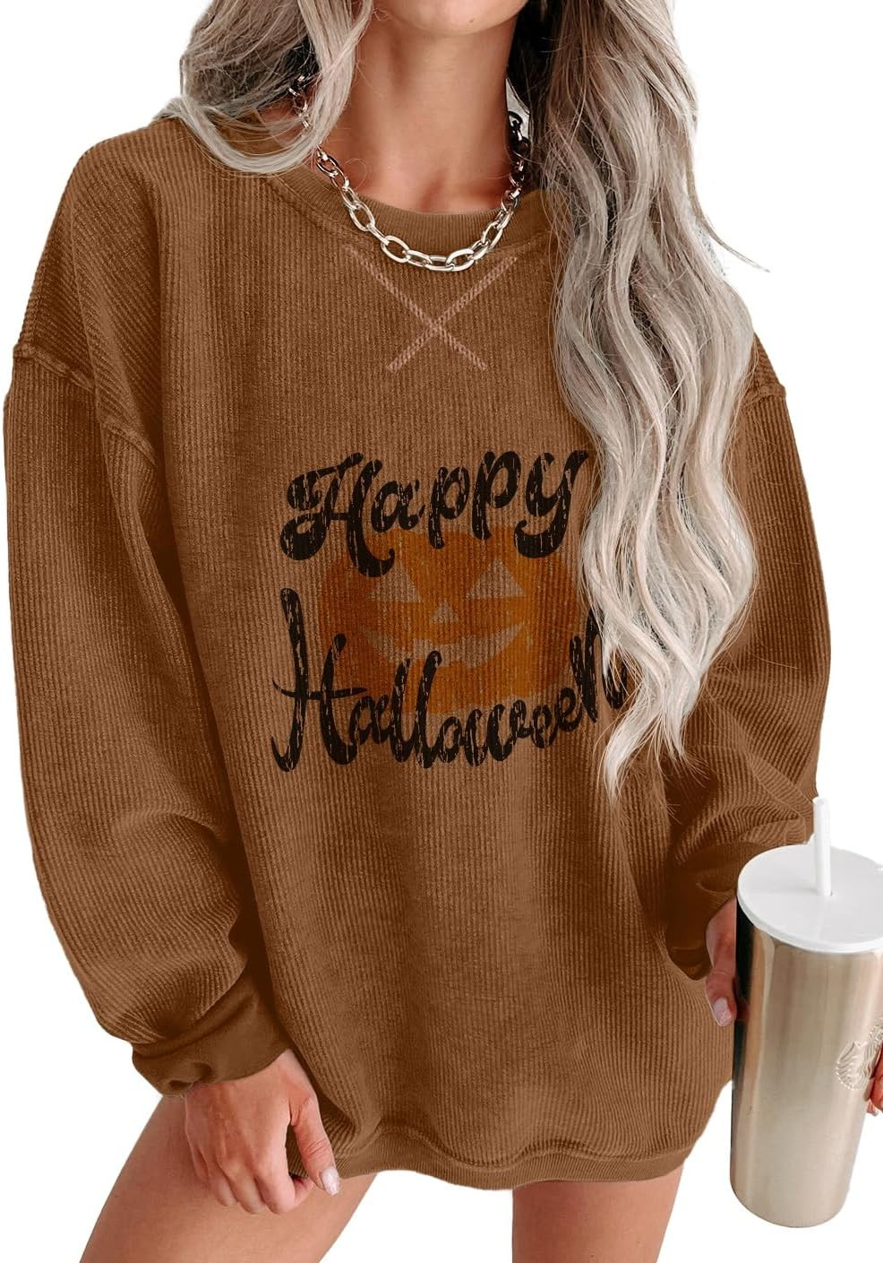 ONLYSTORY Womens Sweatshirts Oversized Cored Corduroy Pullover Tops | Amazon (US)