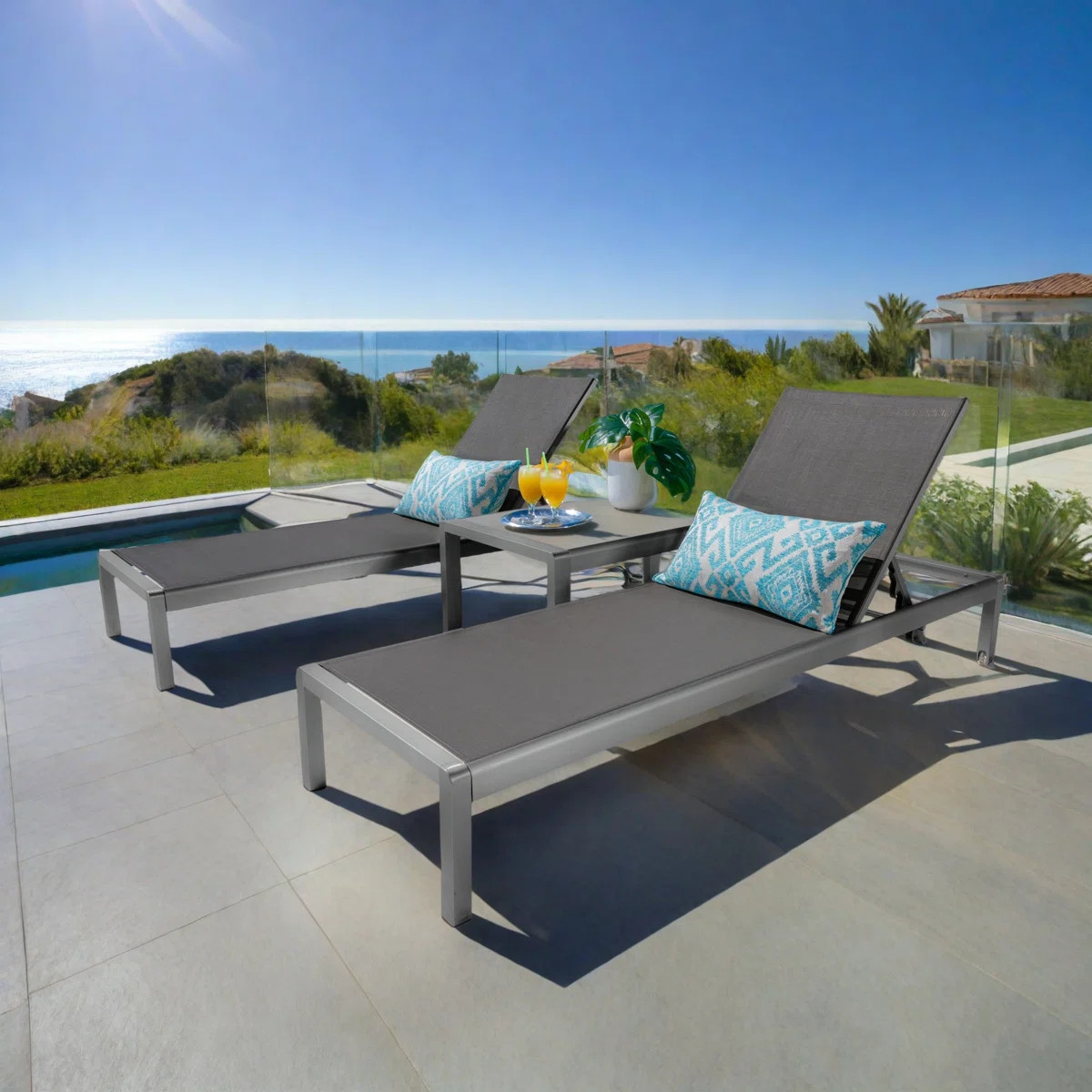 Caggiano 77.56'' Long Reclining Chaise Lounges (Set of 2) | Wayfair North America