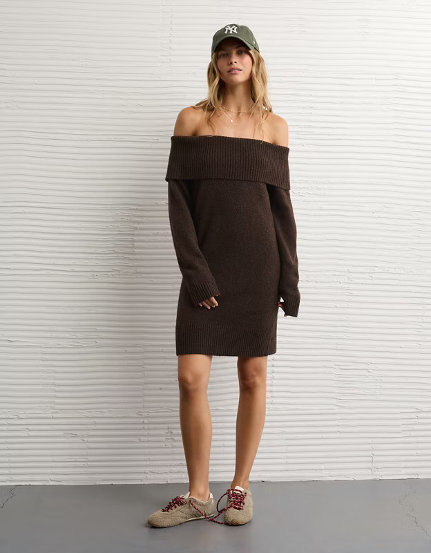 AE Off-the-Shoulder Sweater Mini Dress | American Eagle Outfitters (US & CA)