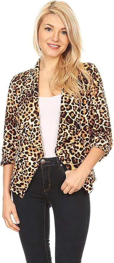 Women's Casual 3/4 Sleeve Open Front Cardigan Jacket Work Office Blazer with Plus Size | Amazon (US)