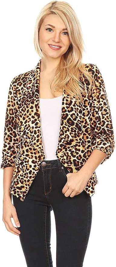 Women's Casual 3/4 Sleeve Open Front Cardigan Jacket Work Office Blazer with Plus Size | Amazon (US)