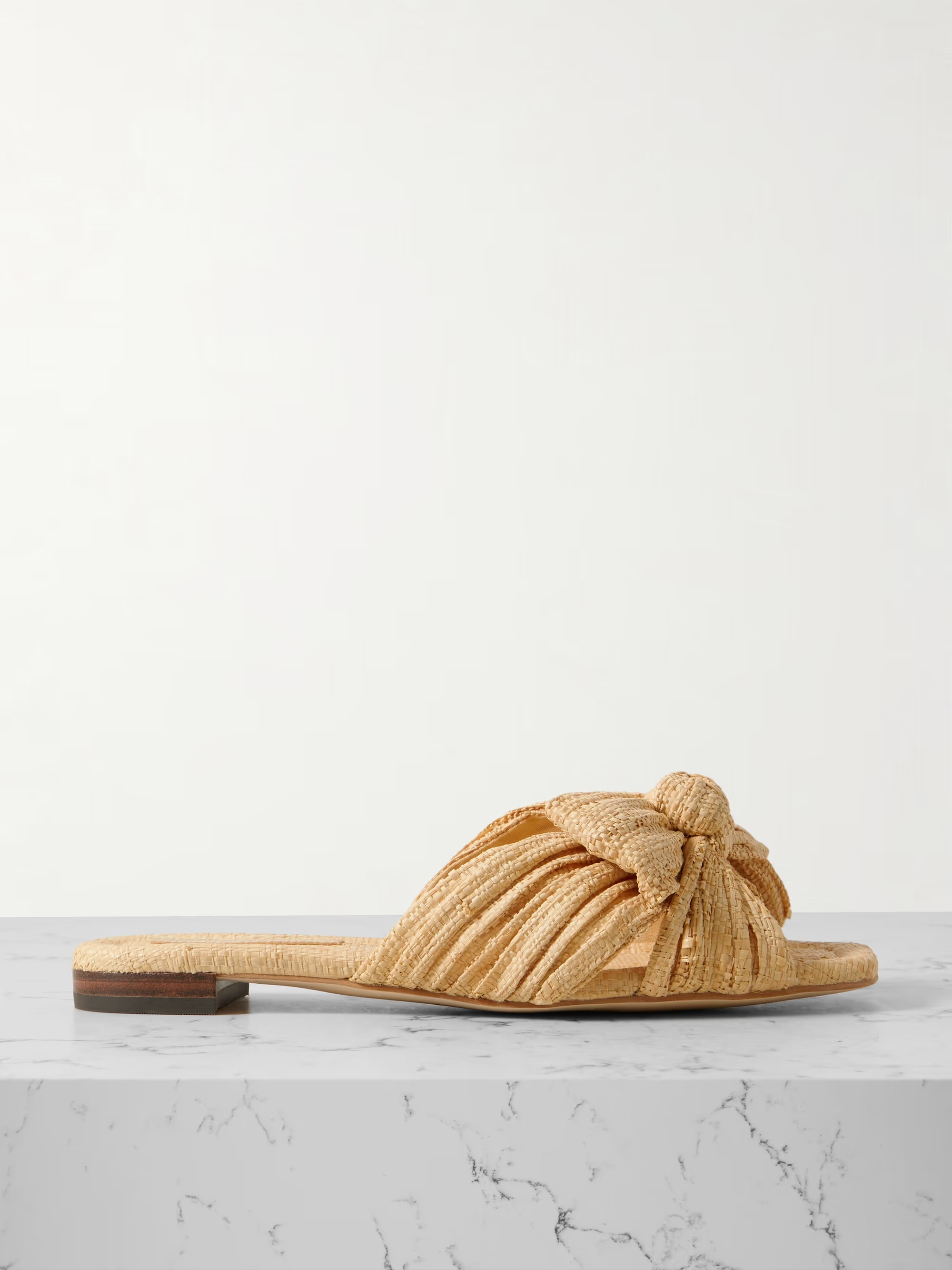Daphne bow-embellished pleated raffia slides | NET-A-PORTER (US)