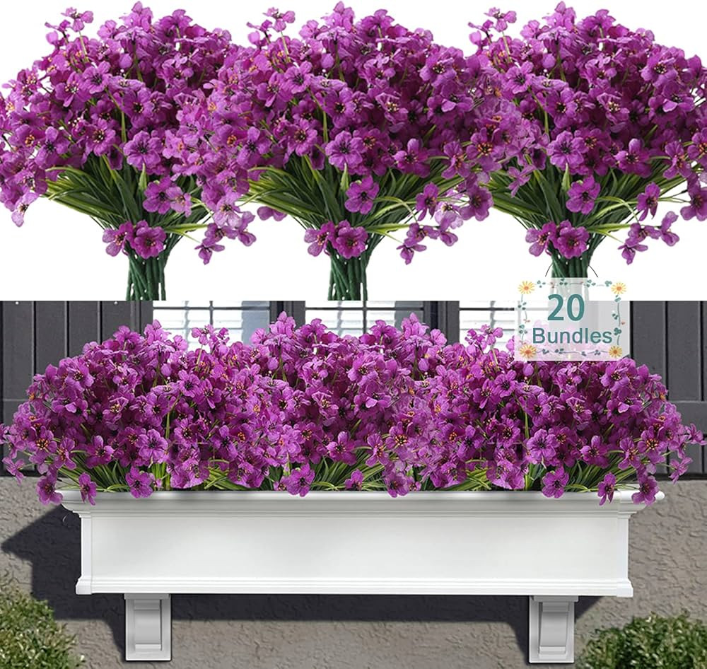 20 Bundles Artificial Flowers for Outdoors, UV Resistant Fake Flowers with Plastic Plants, Faux S... | Amazon (US)