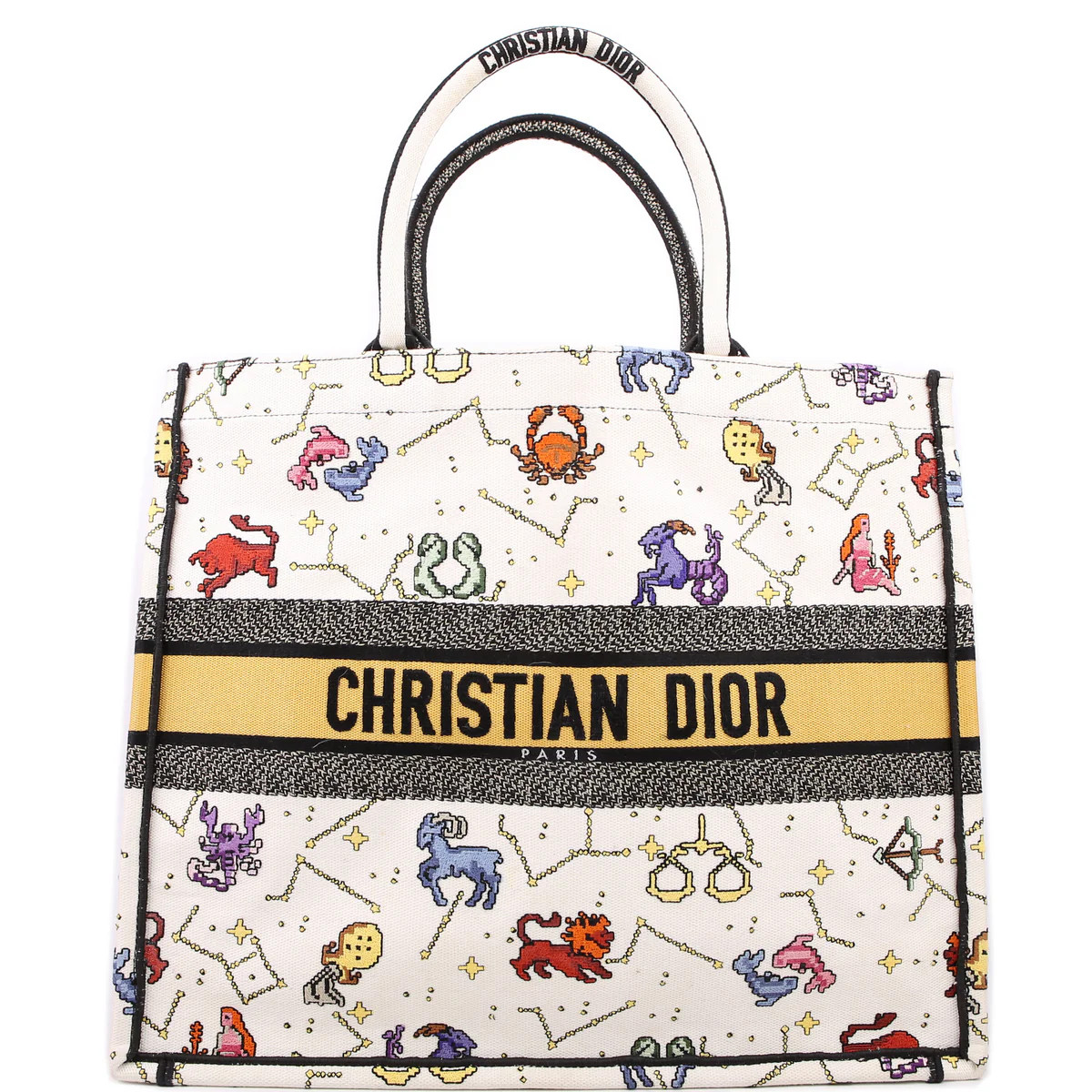 Book Tote Large Embroidered Pixel Zodiac Multicolor | Keeks Designer Handbags