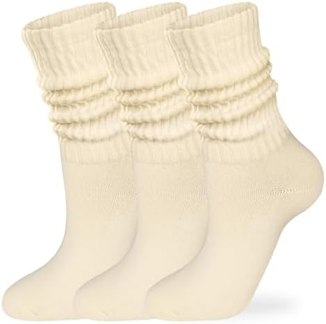 Slouch Socks Crew Women: 98% Cotton 3 Pairs Socks with Boot Sneakers | Amazon (US)