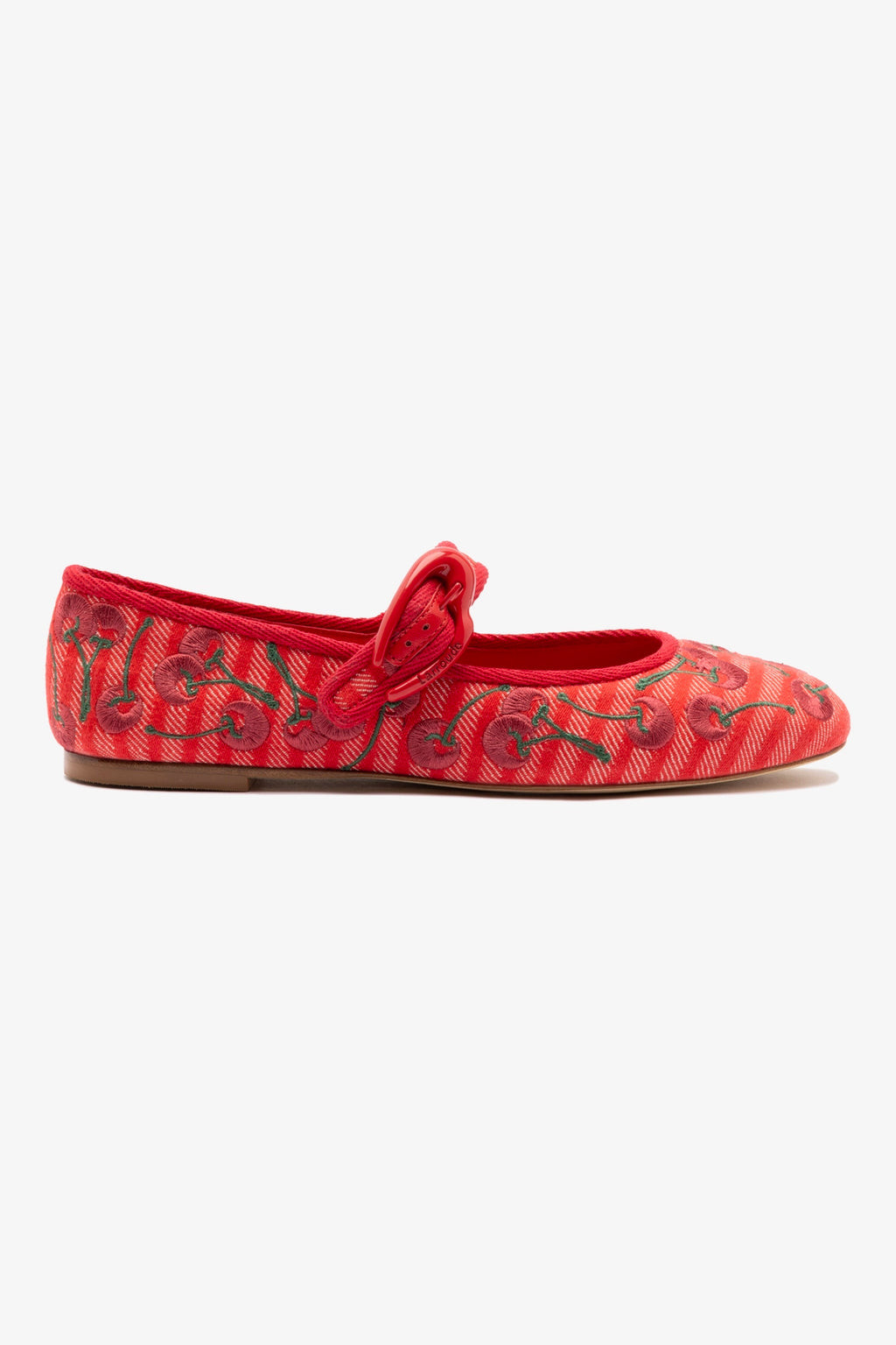 Verona Ballet Flat In Raspberry Striped Fabric and Cherry Embroidery | Larroude