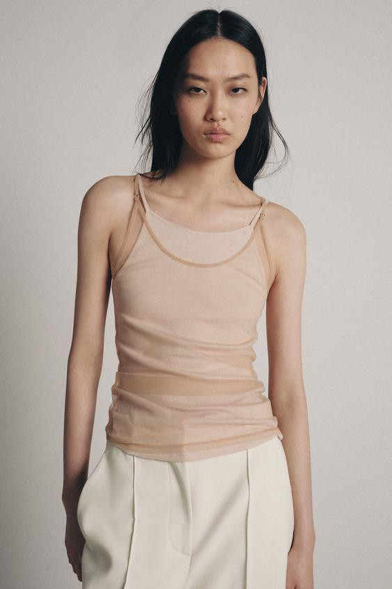 DOUBLE TULLE EFFECT HALTER TOP | Zara US